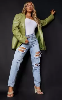 PrettyLittleThing Светлые рваные джинсы «мом»