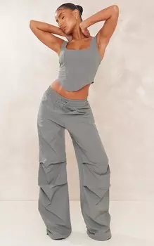 PrettyLittleThing Темно-хаки Брюки-карго со складками и кулиской