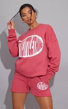 PrettyLittleThing Темно-розовый свободный свитер с принтом