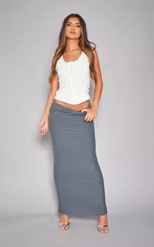 PrettyLittleThing Темно-серая юбка мидакси с узлом Soft Touch спереди