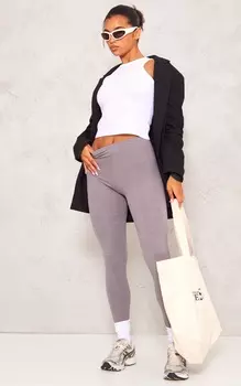 PrettyLittleThing Темно-серые базовые леггинсы из смесового хлопка с высокой талией