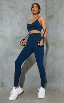 PrettyLittleThing Темно-синие базовые бесшовные леггинсы для спортзала с высокой талией
