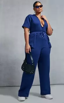 PrettyLittleThing Темно-синий спортивный комбинезон Plus с эластичной талией