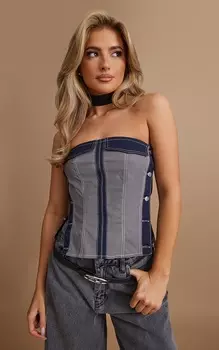 PrettyLittleThing Темно-синий топ с боковым карманом на пуговицах