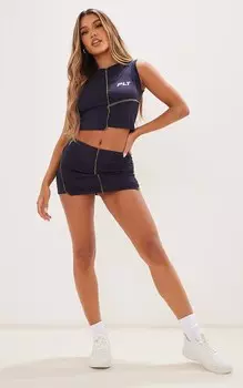 PrettyLittleThing Темно-синяя мини-юбка со вставками и контрастными швами