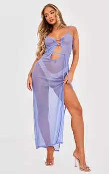 PrettyLittleThing Темно-сиреневое пляжное платье из сетчатой ткани с вырезом халтер и крестом спереди