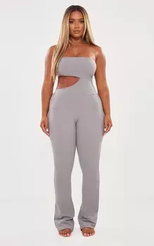 PrettyLittleThing Темно-угольный комбинезон-бандо с вырезами