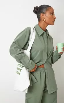 PrettyLittleThing Тканая рубашка оверсайз на пуговицах цвета хаки Sage