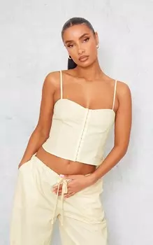 PrettyLittleThing Тканый корсет кремового цвета с застежкой на крючки и бретельками