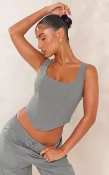 PrettyLittleThing Тканый корсет с глубоким краем темно-хаки