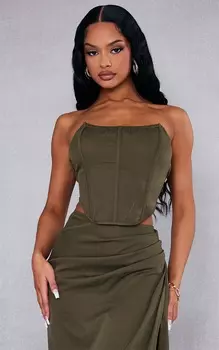 PrettyLittleThing Тканый структурированный корсет-бандо цвета хаки