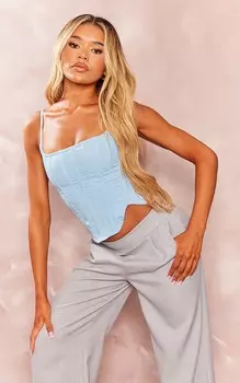 PrettyLittleThing Тканый удлиненный корсет на косточке нежно-голубого цвета
