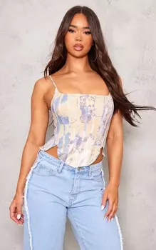 PrettyLittleThing Тканый удлиненный корсет на косточке с принтом Stone Renaissance Print