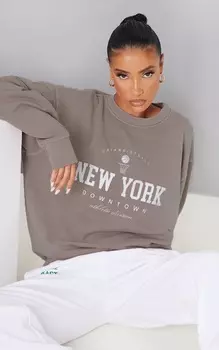 PrettyLittleThing Толстовка с принтом Mocha New York Downtown