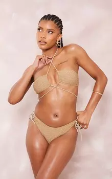 PrettyLittleThing Топ бикини с текстурированной ржавчиной и вафельной косой на бретельках, перекрещивающийся спереди