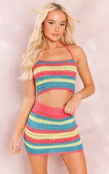 PrettyLittleThing Топ с бретелькой на шее, связанный крючком
