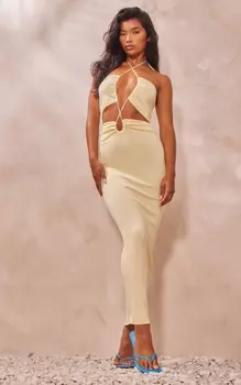 PrettyLittleThing Трикотажное платье макси Lemon Cross Front