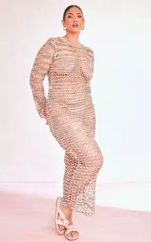 PrettyLittleThing Трикотажное платье макси с открытой спиной Plus
