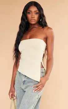 PrettyLittleThing Удлиненный облегающий топ-бандо с асимметричным разрезом и каменным контуром