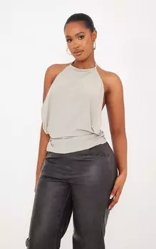 PrettyLittleThing Удлиненный топ с низкой спинкой и облегающим силуэтом Shape Taupe