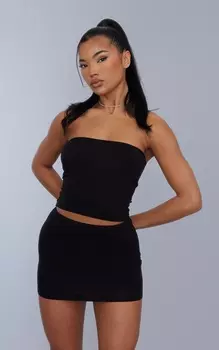 PrettyLittleThing Удлиненный топ-труба из джерси черного цвета