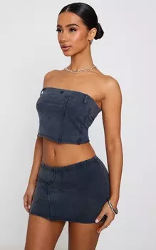 PrettyLittleThing Угольный топ-бандо Petite Charcoal Acid Wash