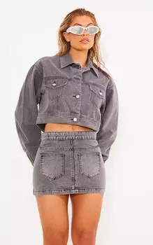 PrettyLittleThing Укороченная джинсовая куртка свободного кроя серого цвета