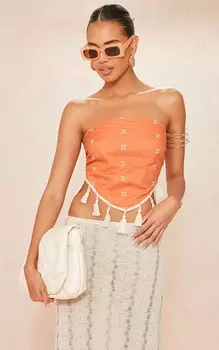 PrettyLittleThing Укороченная завязка на спине по краю с кисточками и текстурой ржавчины