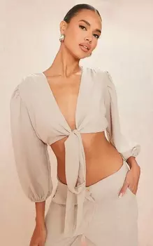 PrettyLittleThing Укороченный рукав с объемными рукавами и завязкой спереди