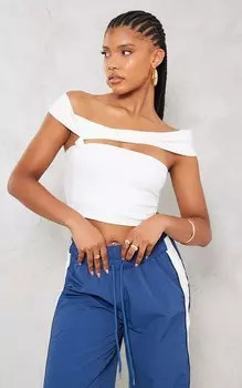 PrettyLittleThing Укороченный топ-бандо белого цвета с узлом