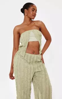 PrettyLittleThing Укороченный топ-бандо оливкового цвета с тканой оборкой