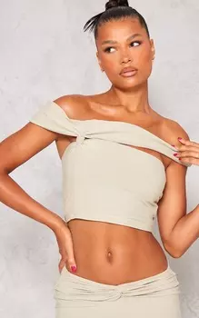PrettyLittleThing Укороченный топ-бандо с узлом Sage