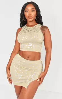 PrettyLittleThing Укороченный топ-борцовка в рубчик с принтом Shape Stone