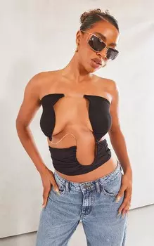 PrettyLittleThing Укороченный топ черного цвета с сетчатым узором