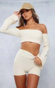 PrettyLittleThing Укороченный топ из джерси с открытыми плечами Stone Soft Touch