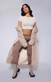 PrettyLittleThing Укороченный топ из хлопка с короткими рукавами и натуральным камнем