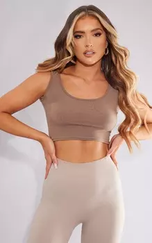 PrettyLittleThing Укороченный топ Mocha Basic с овальным вырезом