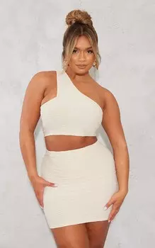 PrettyLittleThing Укороченный топ на одно плечо с текстурой Shape Stone