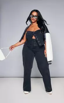 PrettyLittleThing Укороченный топ на пуговицах черного цвета с корсетом Plus