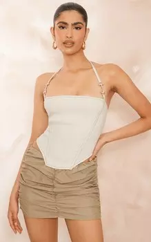 PrettyLittleThing Укороченный топ с бретелькой на шее и контрастной строчкой из камня с металлической фурнитурой