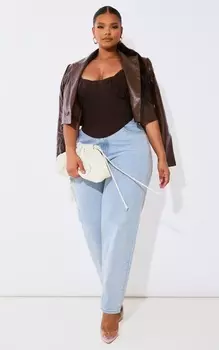 PrettyLittleThing Укороченный топ с облегающим корсетом и рюшами Plus Chocolate