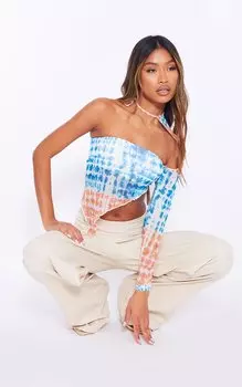 PrettyLittleThing Укороченный топ с одним рукавом и асимметричным подолом Stone Tie Dye салатового цвета