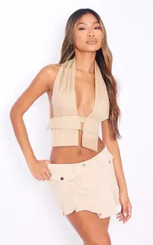 PrettyLittleThing Укороченный топ с открытой спиной и манжетами Stone Shirt