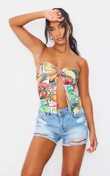 PrettyLittleThing Укороченный топ с разрезом спереди и разноцветным лимонным принтом