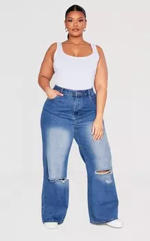 PrettyLittleThing Винтажные рваные джинсы до колена с высокой талией и прямыми штанинами