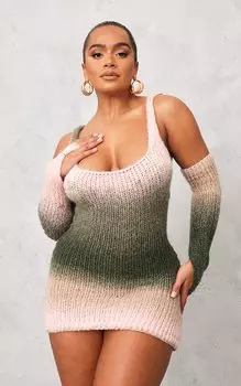 PrettyLittleThing Вязаное платье с квадратным вырезом и рукавами-бардо цвета хаки в полоску