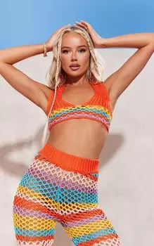 PrettyLittleThing Вязаный бралетт с глубоким вырезом и несколькими полосками, связанный крючком