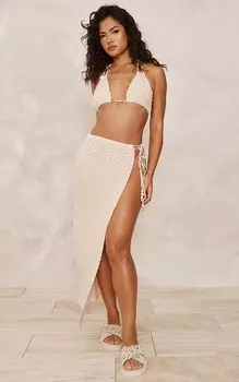 PrettyLittleThing Вязаный макси-саронг с отделкой Stone Sea Shell