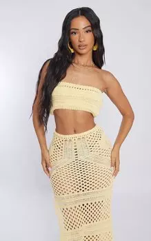 PrettyLittleThing Вязаный топ-бандо Petite Lemon крючком