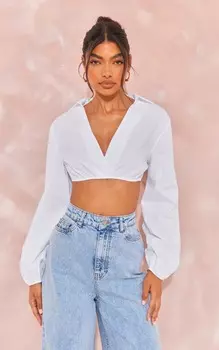 PrettyLittleThing Высокая белая укороченная рубашка